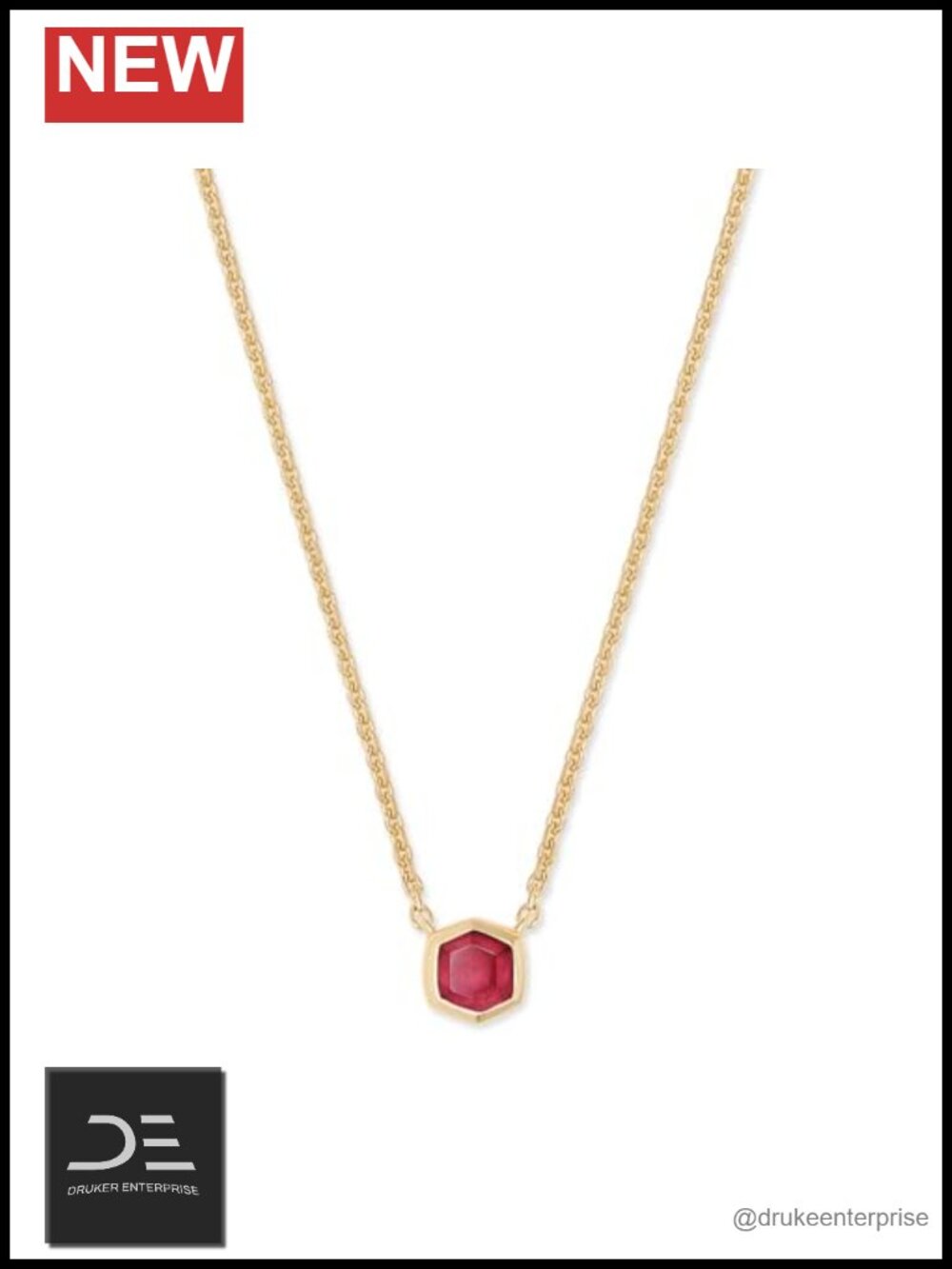 Kendra Scott Davie Pendant Necklace 18K Gold Vermeil Garnet 15in